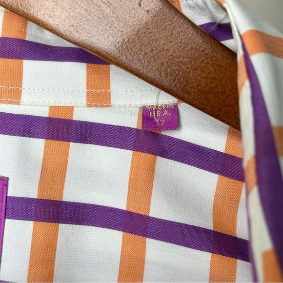 Ferrell Reed Size 17 Purple Orange Windowpane Button Up Shirt Colorful Business - Picture 12 of 12